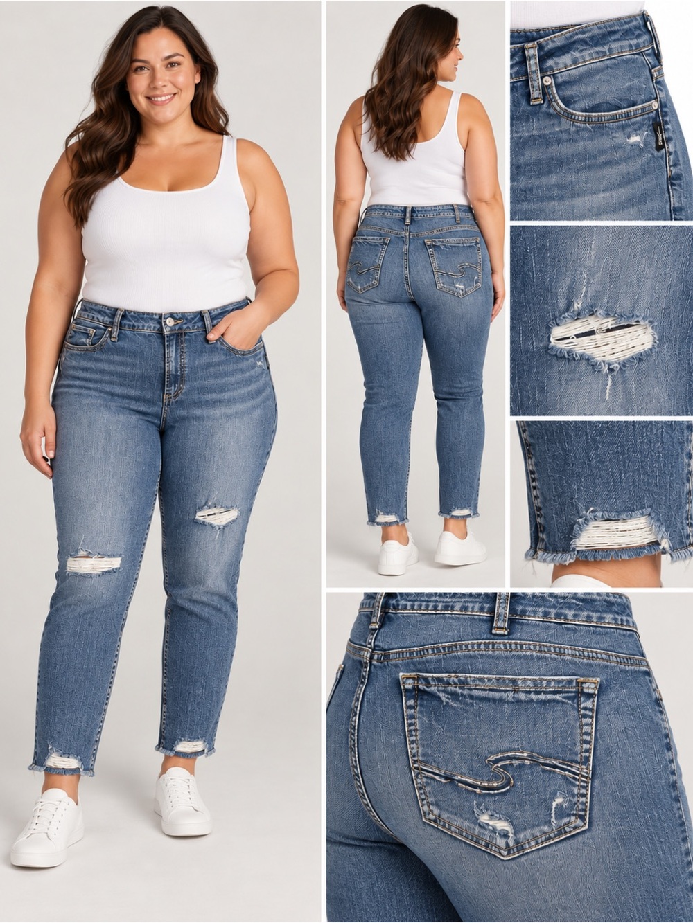 Silver Jeans Co Elyse Ankle Slim Jeans Women’s 18 Distressed Stretch Denim